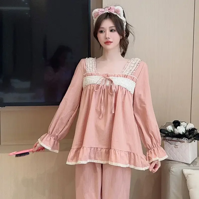 

Ladies 2024 New Princess Wind Pure Cotton Thin Home Wear Set Palace Style Pajamas Women Senior Sense of Spring and Autumn