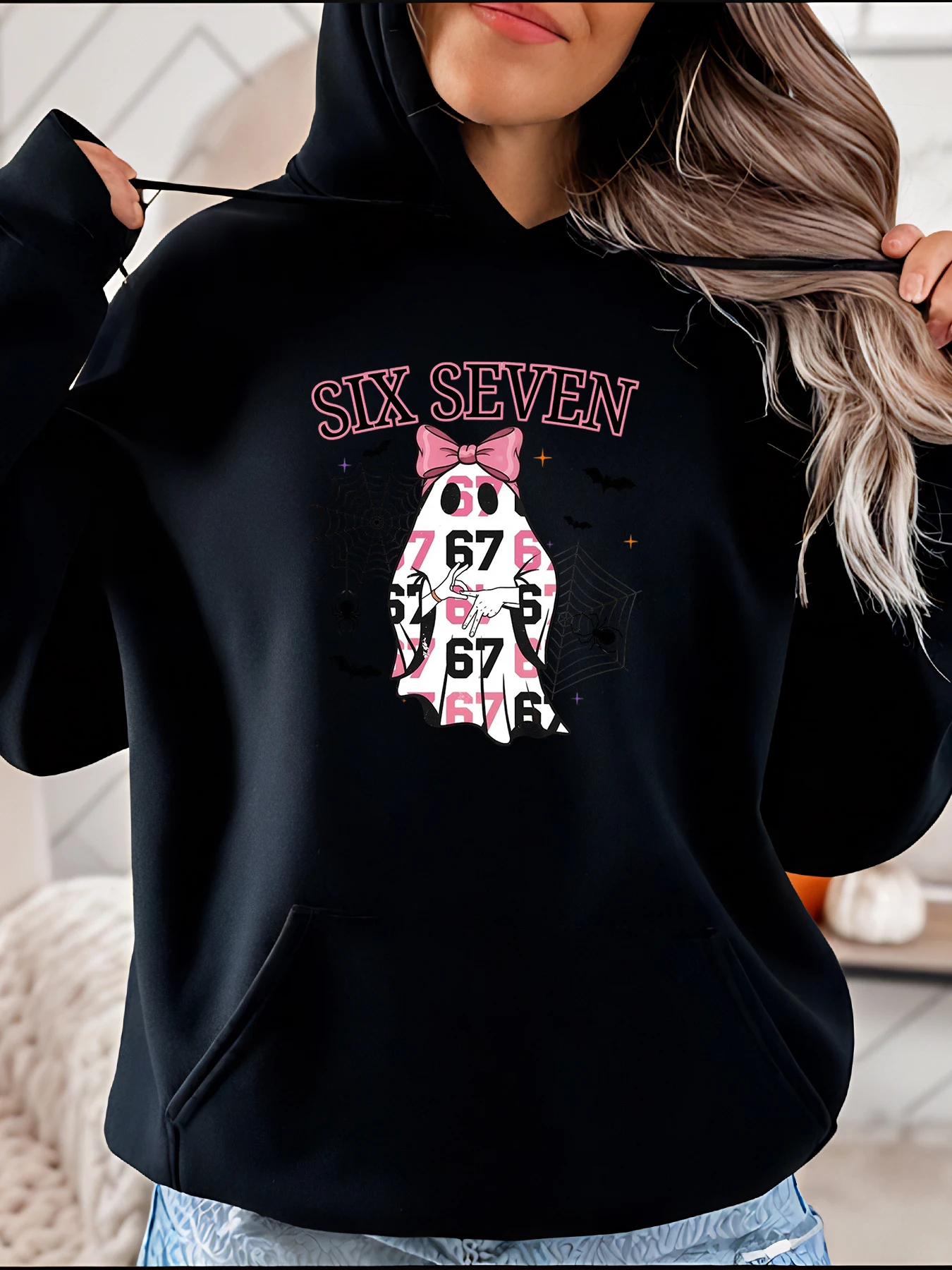 

Толстовка с принтом призраков, дизайн шести семи цифр, женская повседневная толстовка на Хэллоуин для девочек и женщин