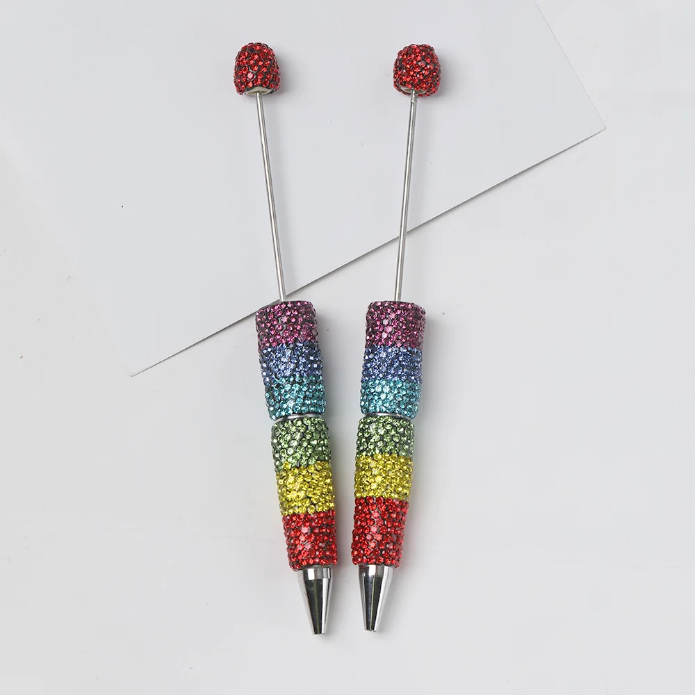 10pcs Creative DIY Diamond Beaded Pen Handmade Glitter Gradient Bead Ballpoint Pen for Office School Supplies Stationery