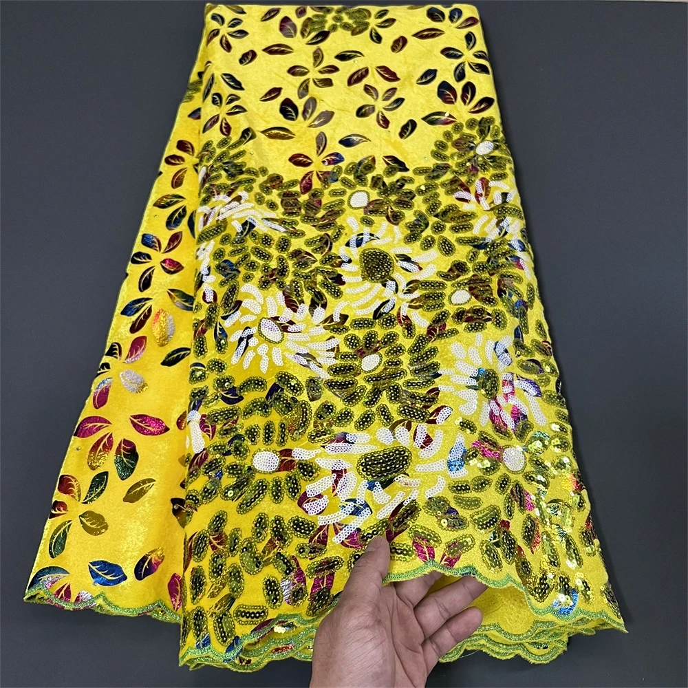 

African Nigerian velvet lace fabric, Sequins BeadsGuipure，For Sewing Wedding Party Dress，High Quality，5yards，2024