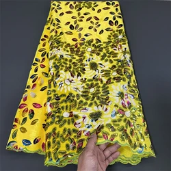 African Nigerian velvet lace fabric, Sequins BeadsGuipure，For Sewing Wedding Party Dress，High Quality，5yards，2024