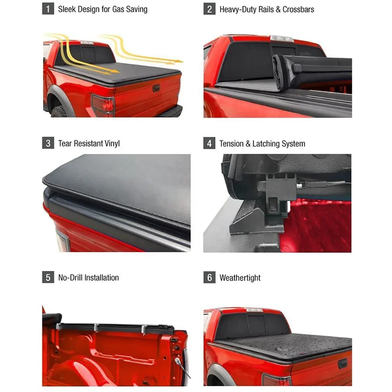 High Quality Replacement 4x4 Roll-Up PVC Tonneau Cover Waterproof Locking No-Drill For Navara D22 D40