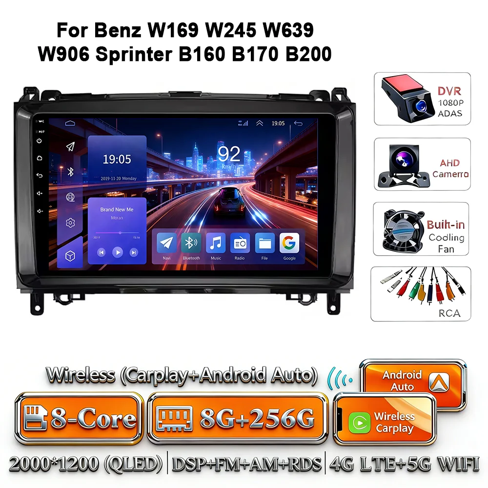 Android 17 autoradio 4G WIFI Carplay voor Mercedes-Benz W169 W245 W639 2005-2012 B160 B200 TPMS DAB OBD 2 DVD GPS touchscreen