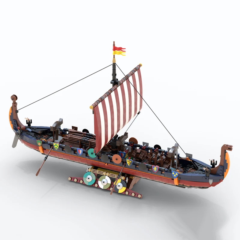 2011pcs European Medieval Street View Viking longship Model creative ideas Retro childToy BirthdayGift Building blocks MOC-31132