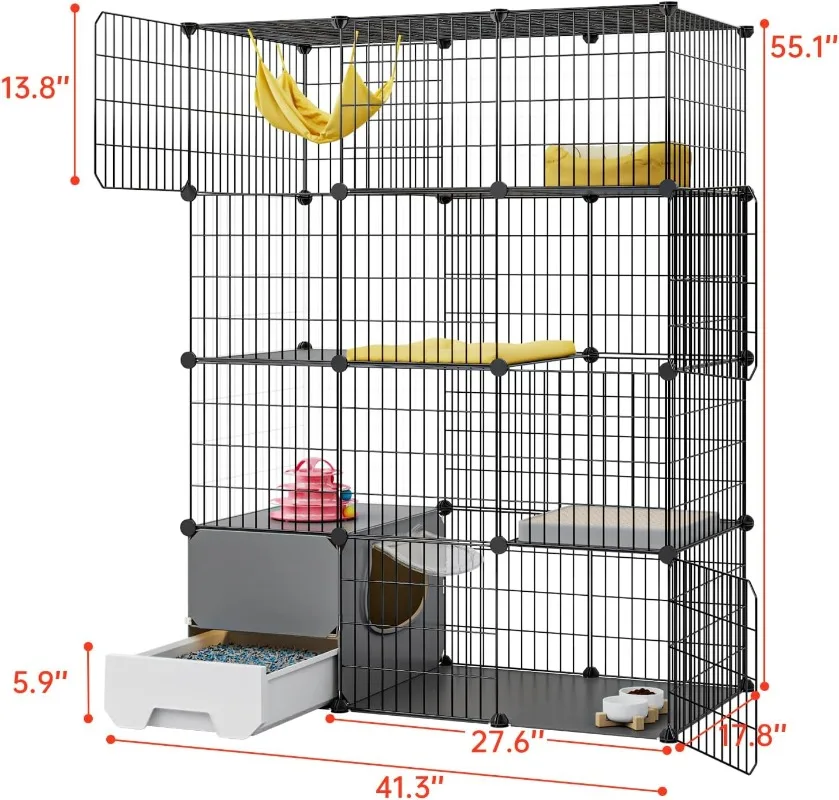 Imagem -05 - Cat Cage com Litter Box Faça Você Mesmo Cat Enclosure Fio de Metal Kennel Indoor Crate Ideal para 12 Cat 413 l x 178 w x 551 h