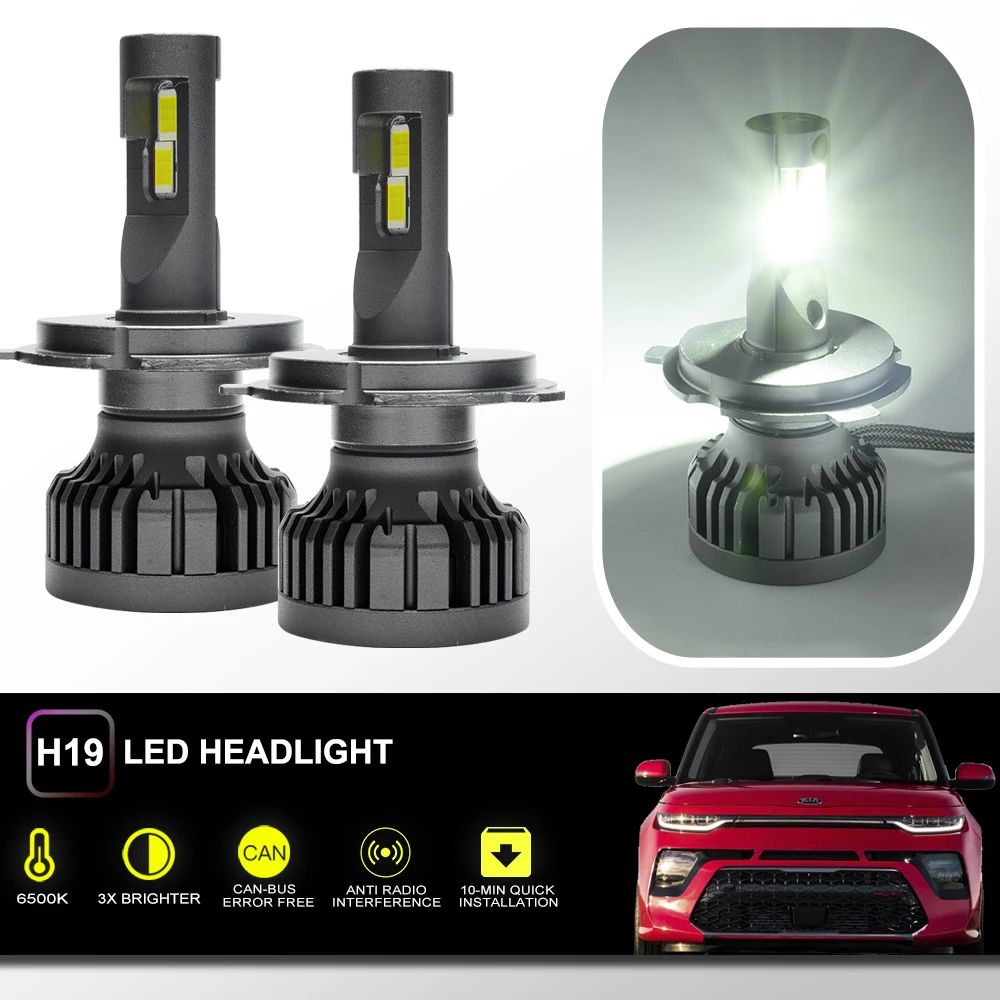 

For Kia Soul 2020 2021 2022 2023 Front H19 LED Hi/Lo Beam Headlight Conversion Kits 6500K Canbus 100W Driving Headlamps