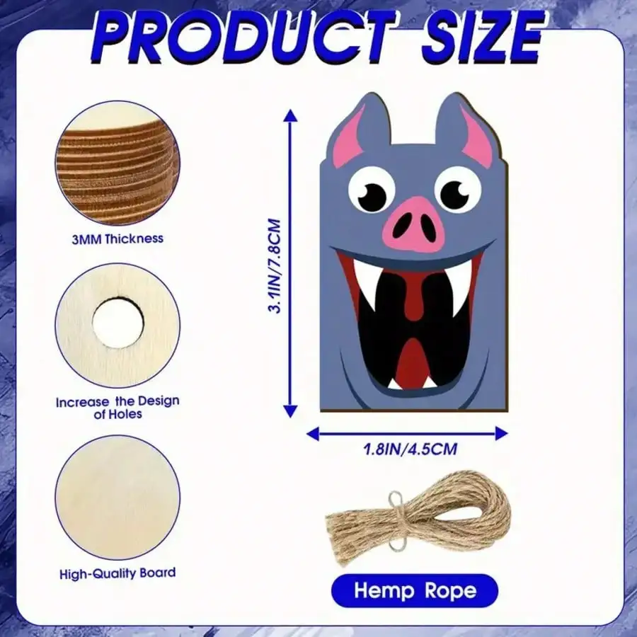 10-Piece Set Cute Creative Halloween Wooden Pendants Outdoor Home Decor Christmas Tree Ornaments Party Theme Terror Face Decor