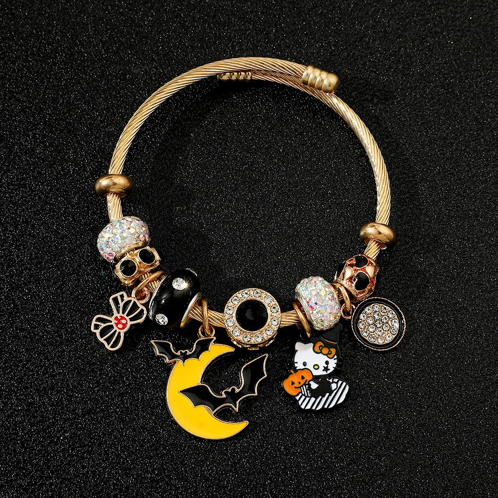 Sanrio Anime Cartoon HelloKitty Bracelet Fashion KT Cat Pendant Accessories  Moissanite Halloween Gifts Kitty Bracelet