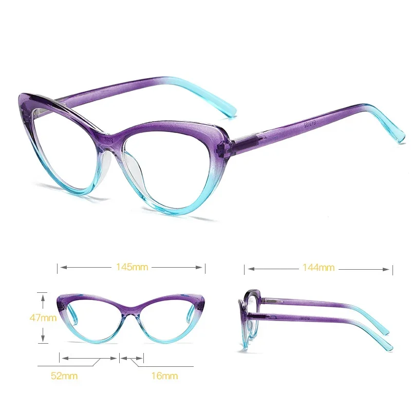 Fashion Cat Eye Reading Glasses for Women Men Anti Blue Light Eyeglasses Finished Optical Far Sight Eyewear Diopter +1.0 TO +4.0