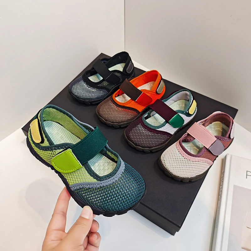 

2026 Summer Toddler Kids Breathable Barefoot Wide Toe Mary Jane Shoe Girl Mesh Lightweight Casual Hook & Loop Unisex-Child Shoes