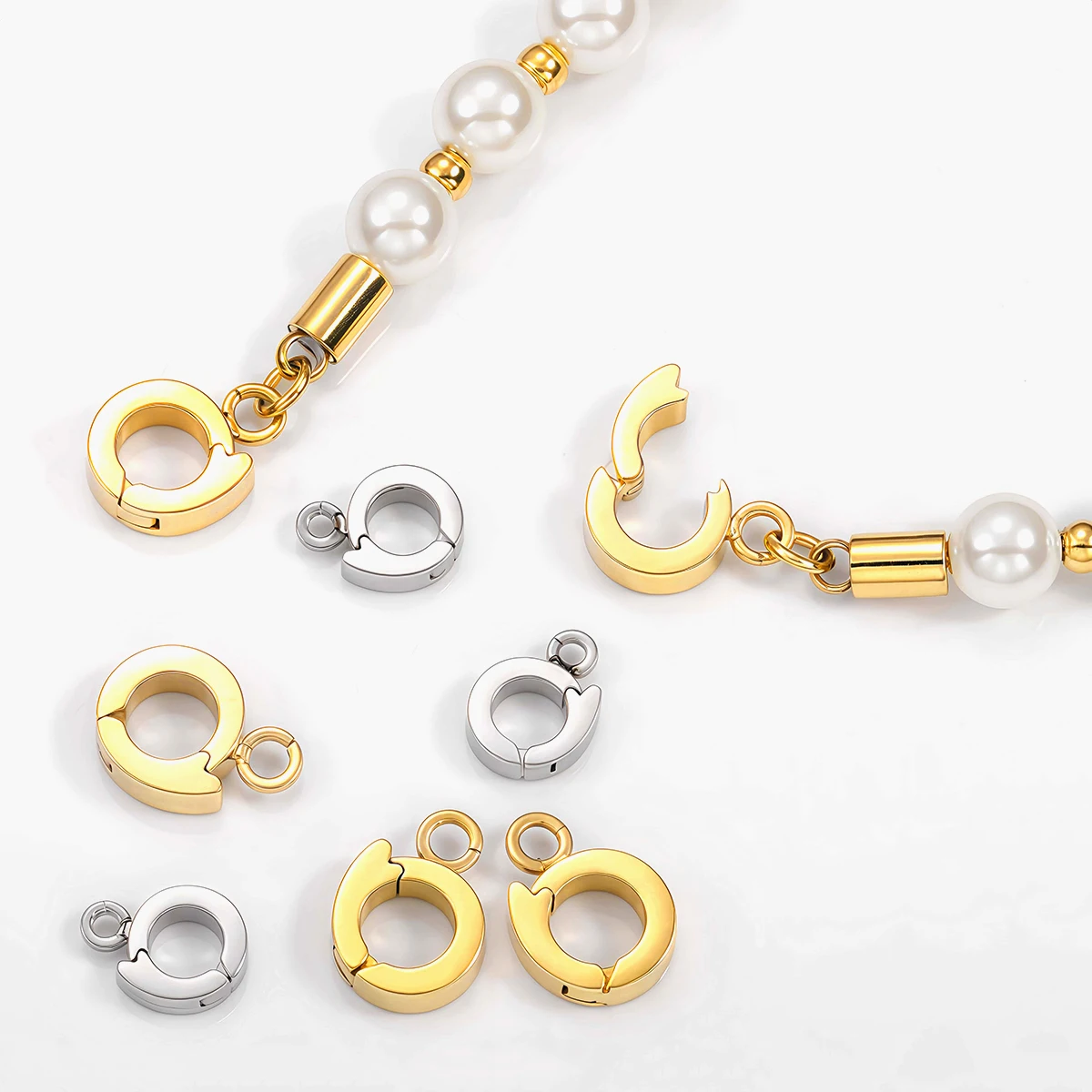 Edelstahl-Halskettenverschluss, Runde Vielseitige Verbindungsschnallen für Armbänder, Ohrringe, Anhänger, Haken, Schmuckherstellungszubehör – Detail 2
