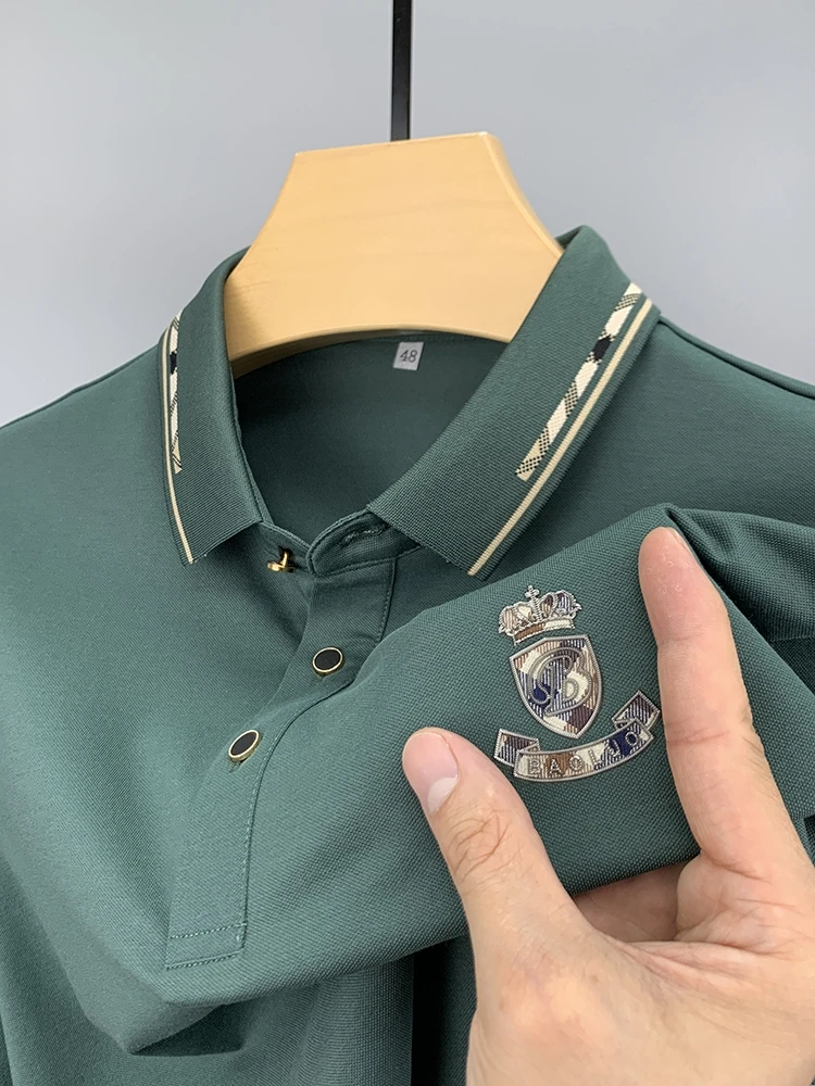 

High end brand short sleeve POLO shirt Men's summer fashion embroidery High quality mercerized cotton breathable lapel T-shirt