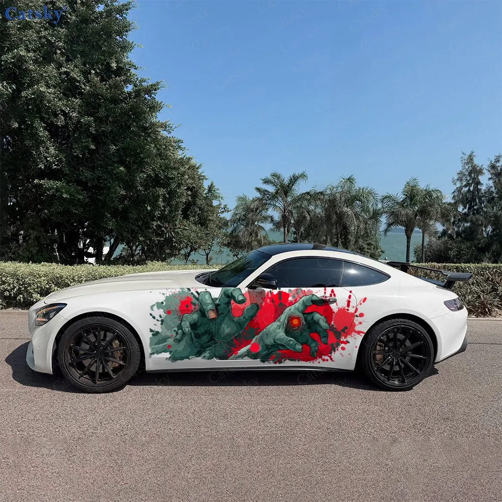 2pcs Evil Zombie Splash Decal, Durable, Fade-Resistant, Enhance Your Vehicles Aesthetic With Bold Art Design Car Vinyl Wrap