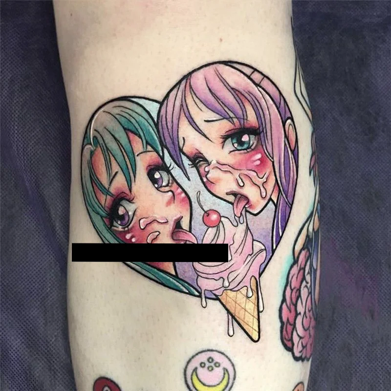 Luna Store  Anime Cute Girl Eating Ice Cream Temporary Tattoos Sexy Transfer Tattoo Body Art Waterproof Fake Tatoo Stickers