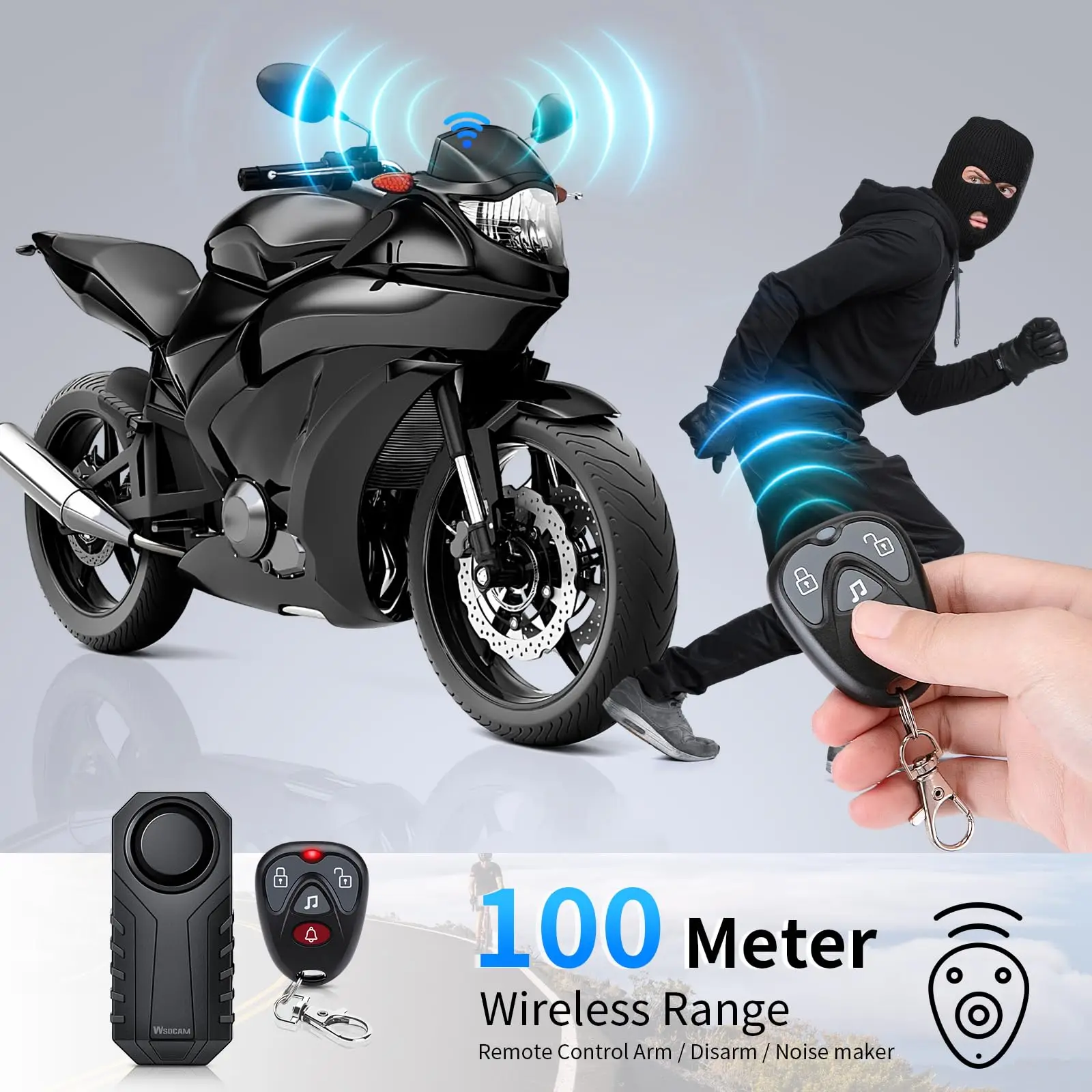 Bloopow 113dB Loud Anti Theft Vibration Sensor Alarm Systems for  Motorcycle Waterproof Electric Bike Security Alarm with Remote