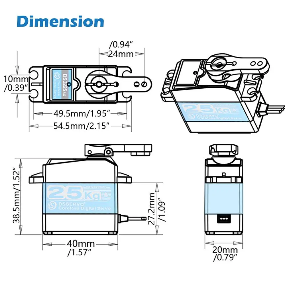 20/25/30/35/40/45/60/80/150kg digtal rc kernloses Servo wasserdichtes Servo mit hohem Drehmoment ds3218 ds3225 ds3230 ds3235 ds5160 pro – Detail 11