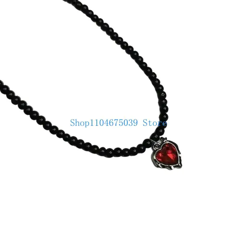 5ASD الفني الأسود الكريستالي بلبس سلسلة عنق القلادة يجمع بين القلب والفراشة تصاميم لإلقاء نظرة غامضة #2