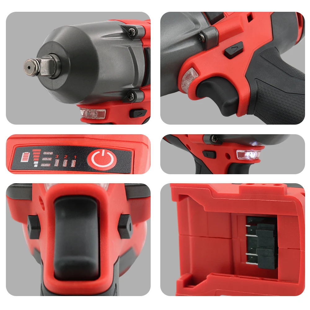 Milwaukee 18V lithium battery 1300N.M Large Torque Cordless Electric Impact Wrench  Screwdriver Cordless Motor Power Tool