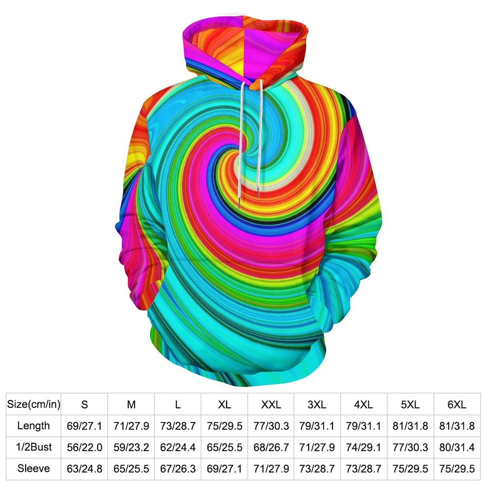 Reteo Rainbow Casual Hoodies Psychedelic Swirls Elegant Design Loose Hoodie Winter Long Sleeve Street Wear Oversized Clothing