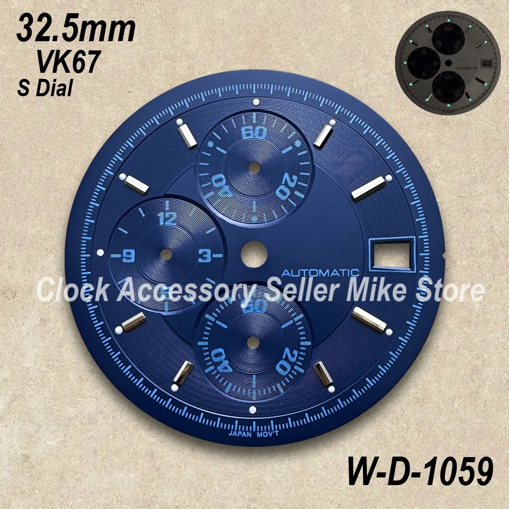 32.5mm Matte Speed S Dial Fit VK67 Movement Green Luminous High Quality Watch Modification Accessories