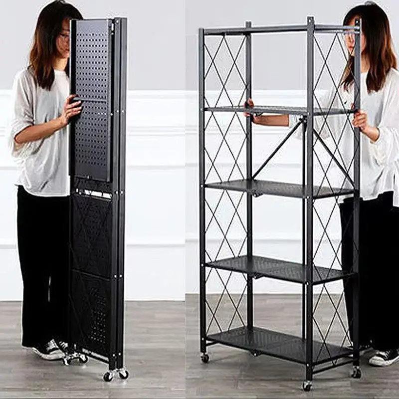 Large Foldable Free-Standing Kitchen Storage Rack No Installation Required Multi-Layer Oven Microwave Organizer