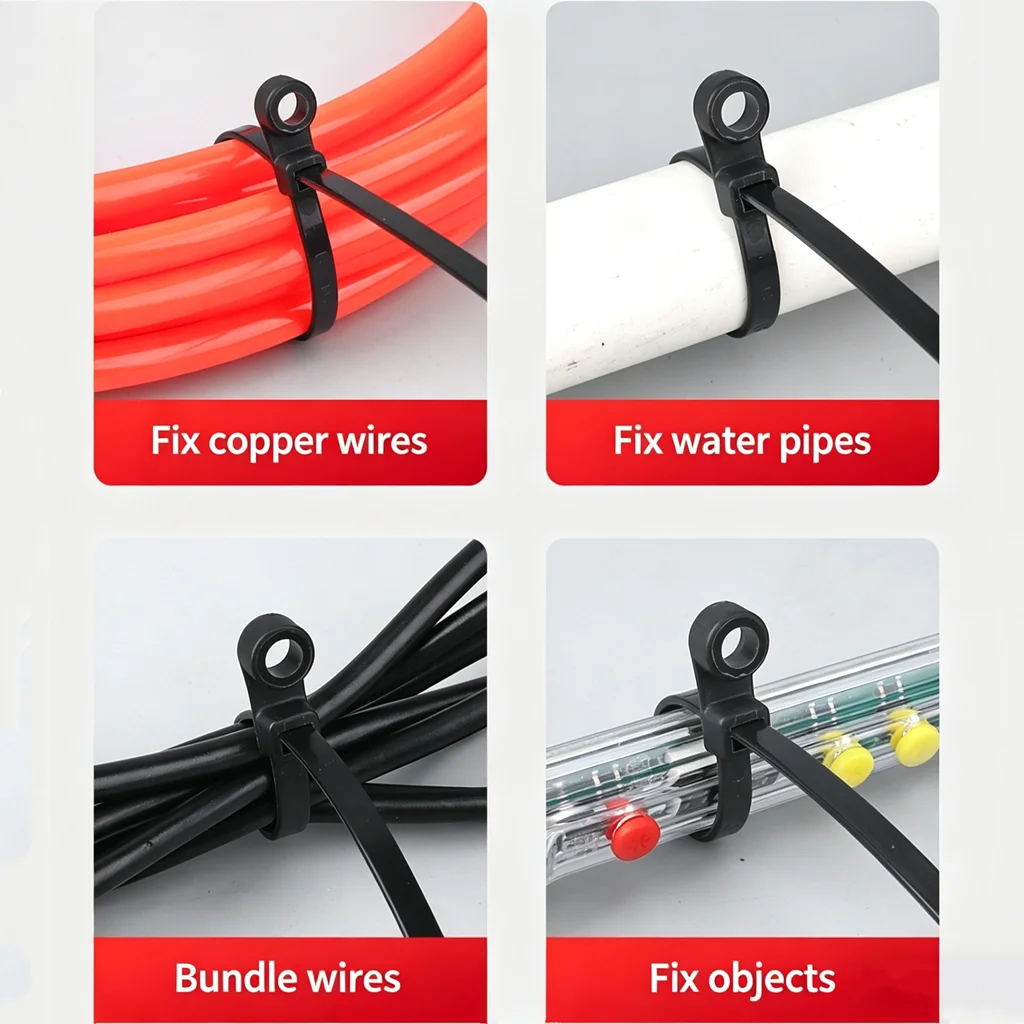 High Quality Nylon Cable Zip Tie Black White Screw Hole Cable Ties Zipties Plastic Wire Binding Wrap Straps for Indoor Outdoor