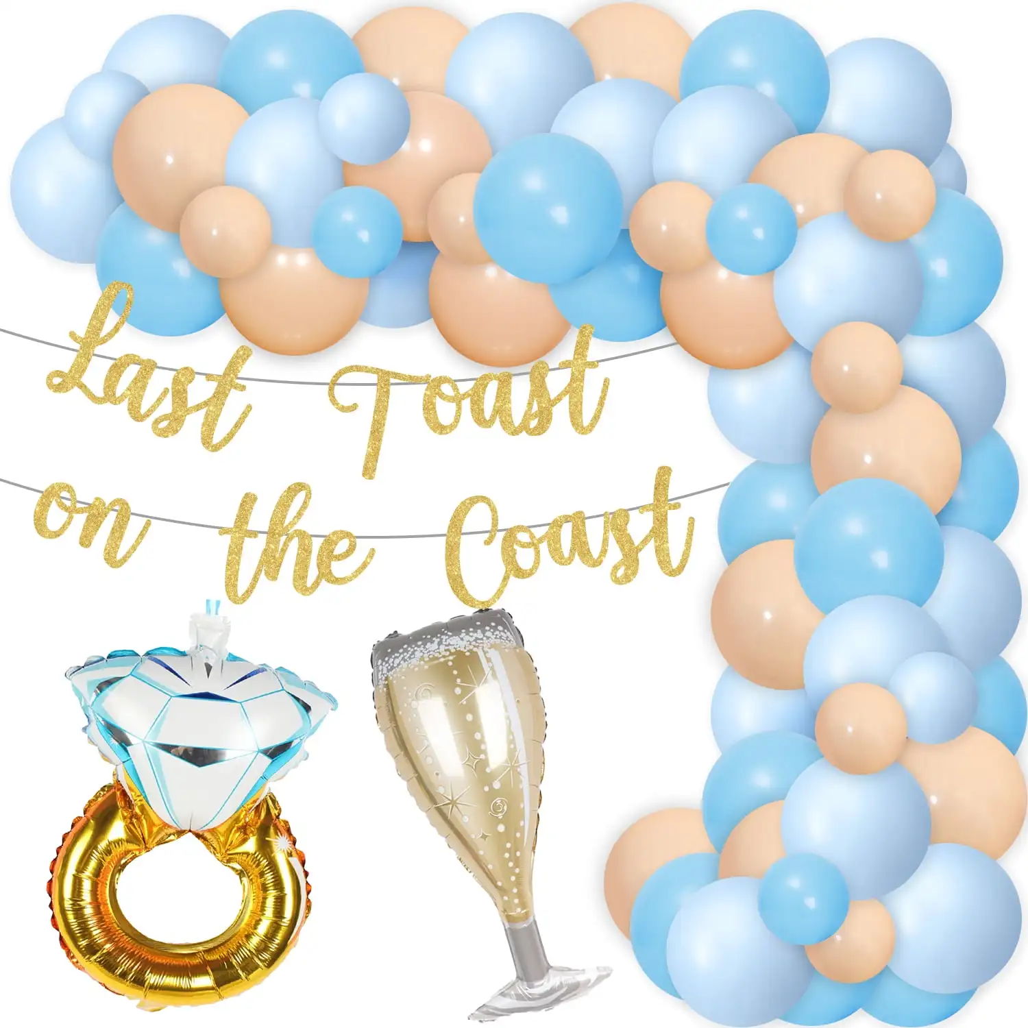 

Cheereveal Bachelorette Party Decorations Glitter Gold Last Toast on The Coast Banner with Blue Apricot Balloon Garland Arch Kit