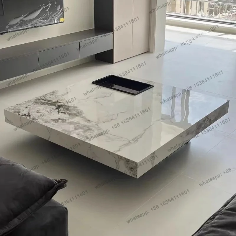 

Итальянский минималистичный бытовой гостиной, квадратный ящик, яркий журнальный столик из каменной плиты, мебель, низкий журнальный столик