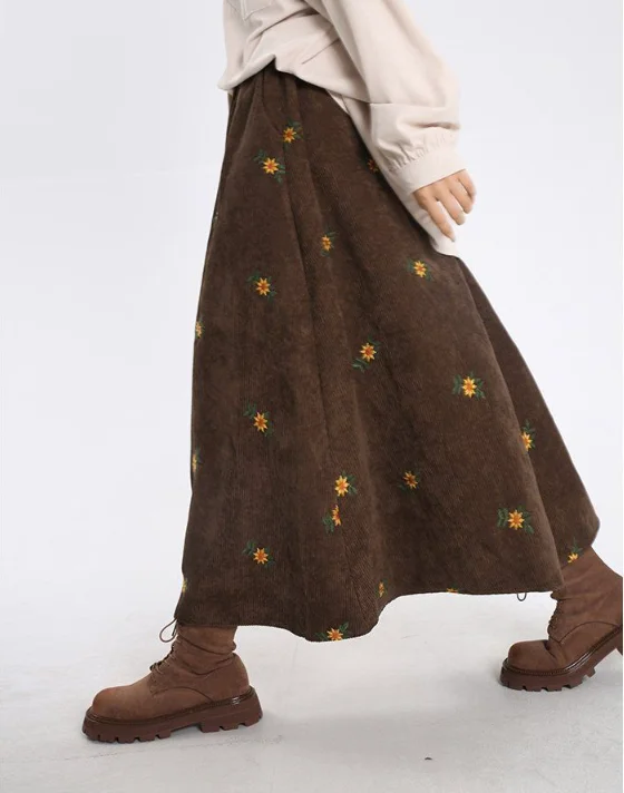 Women's Sweet Half Skirt 2024 Autumn Winter Latest Elegant Embroidered Floor Forest Style First Love Loos Knee Length Long Skirt