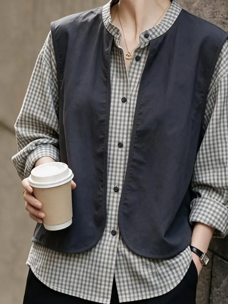 Women's Plaid Shirt Loose Fashionable Oversize Patchwork Top Trendy  Collar Long Sleeve Autumn Clothing Casual Style