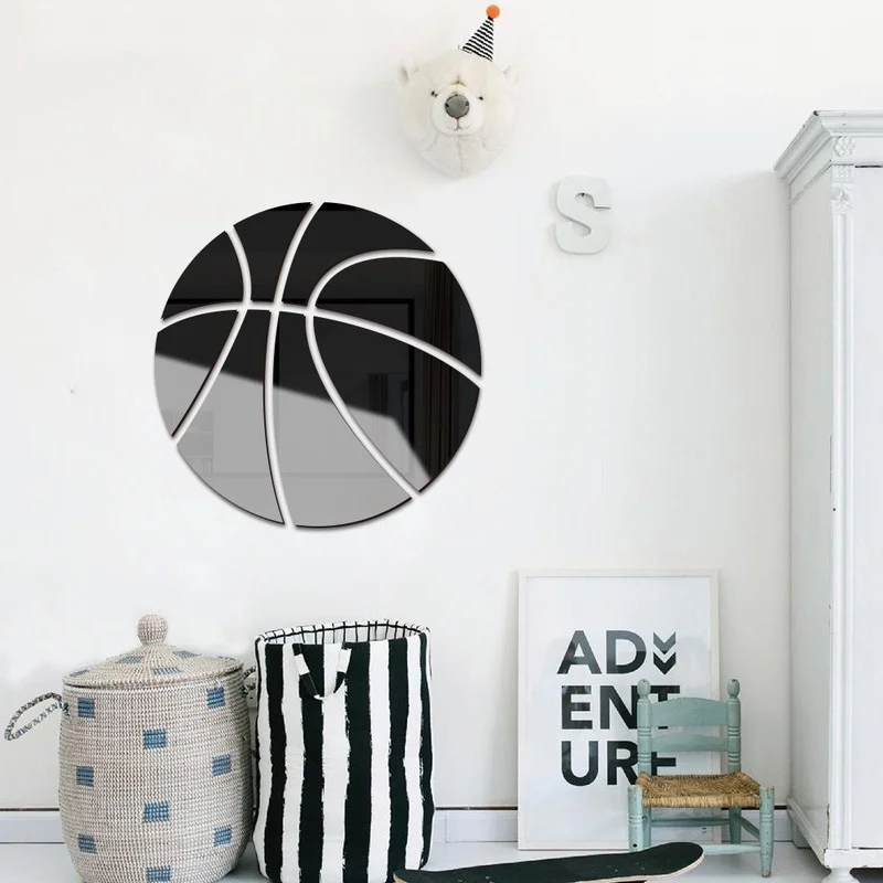 Waterproof Mirror Acrylic DIY Combination Mirror Stickers Tennis Baseball Rugby Volleyball Soccer Self-adhesive Wall Mural Decor
