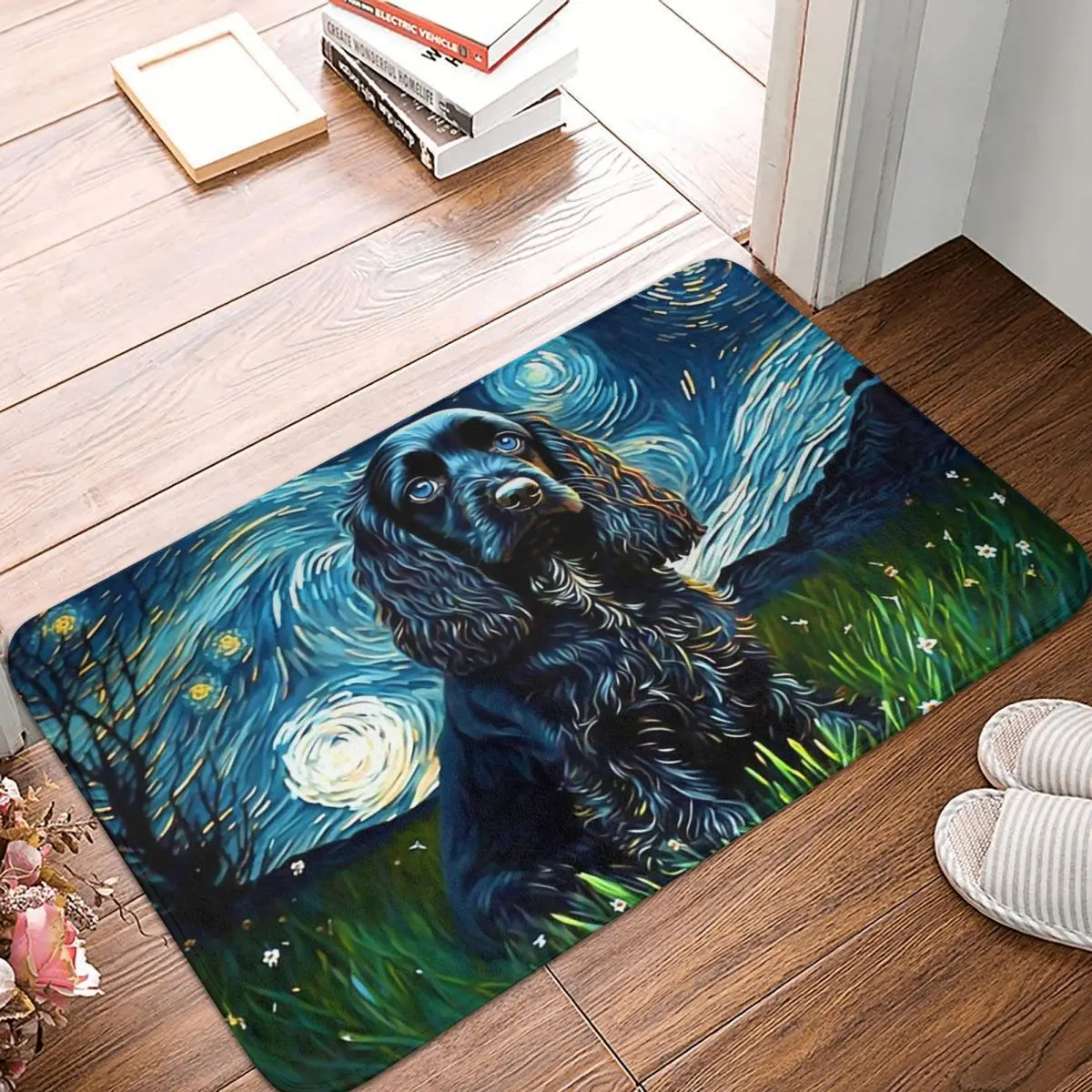 A Cocker Spaniel Starry Night, Adorable Cocker Spaniel Puppy Doormat Rug Carpet Mat Footpad Entrance Kitchen Bedroom Balcony