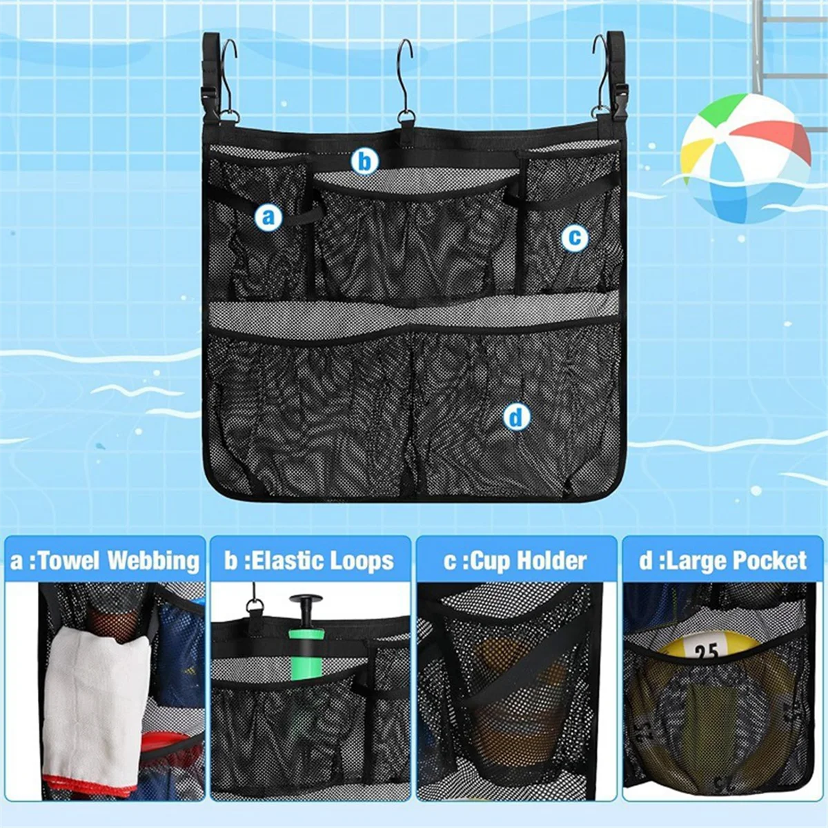 

Pool Storage Bag Above Ground Pool Storage Organizer with Mesh Pockets Poolside Storage Mesh Package for Most PoolsJAS