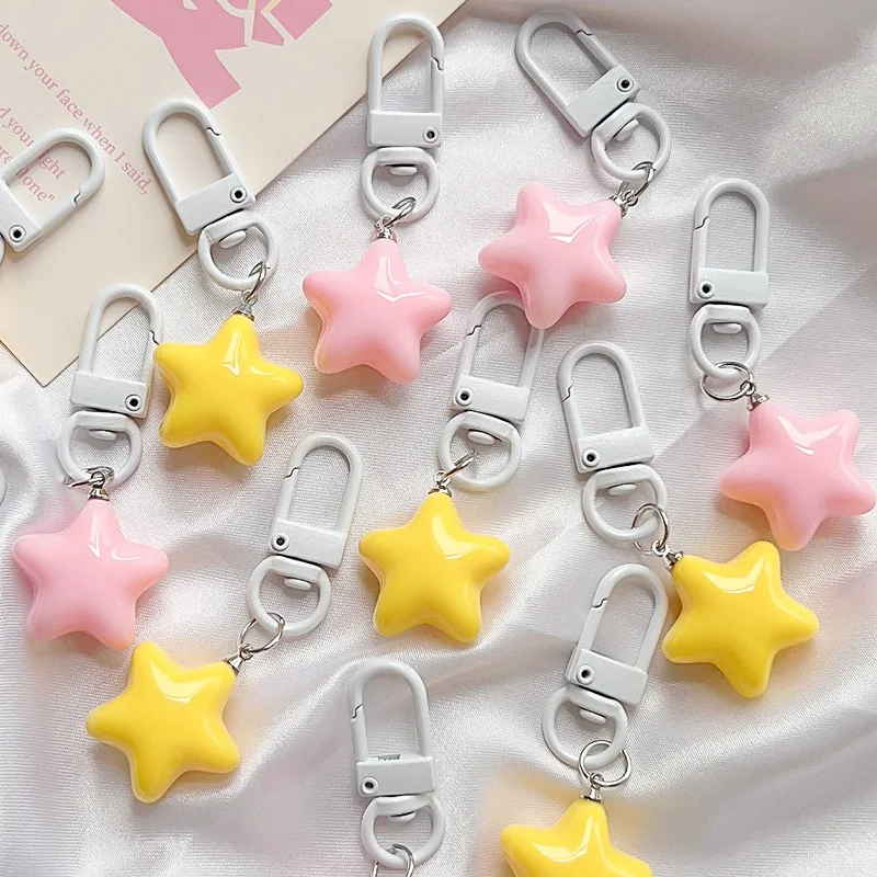 1 PCS Cute Yellow Pink Stars Keychain Pendant Keyring for Girls Backpack Charm Headphone Case Accessorie Creative Gifts