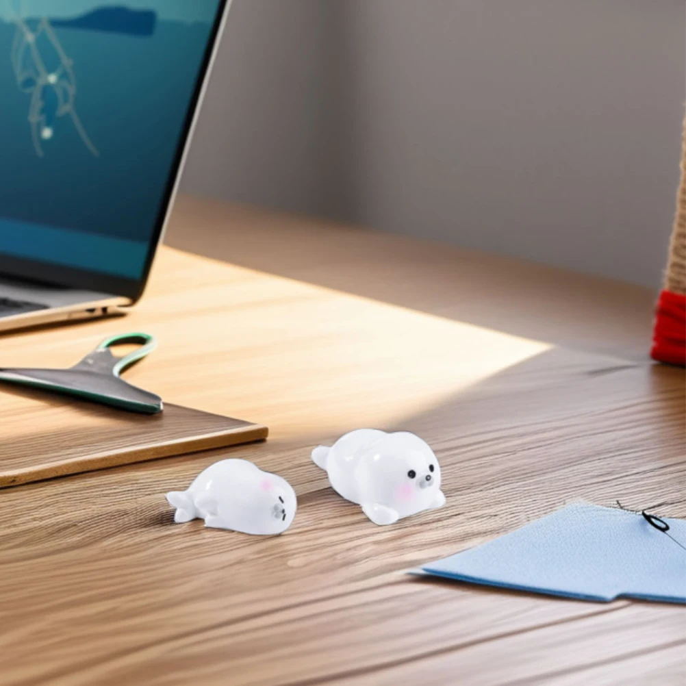 

4 Pcs Mini Seal Decorations Cute Ocean Animal Figurines Micro Landscape Home Decor White Resin Small Space Office