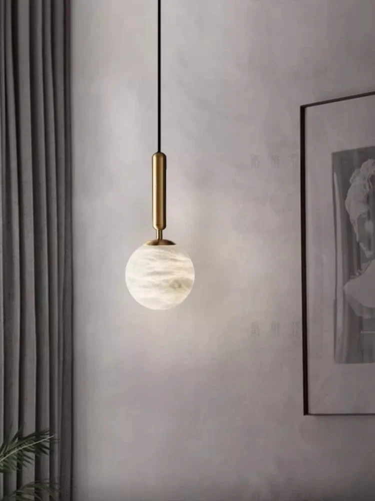 

Postmodern Popular Minimalist Creative Natural Marble Bedroom Bedside Pendant Light Bar Counter Restaurant Hanging Line Light G9