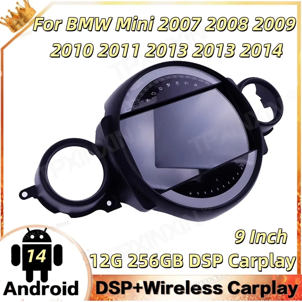 12+256GB Carplay Car Radio Coche With BT WIFI Android 14 For BMW Mini 2007~2014 Automotive Multimedia GPS Navi