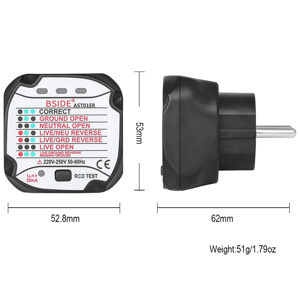 Tester gniazd BSIDE EU USA UK Plug RCD GFCI Test gniazda uziemiającego Tester obwodów wtyczki neutralnej