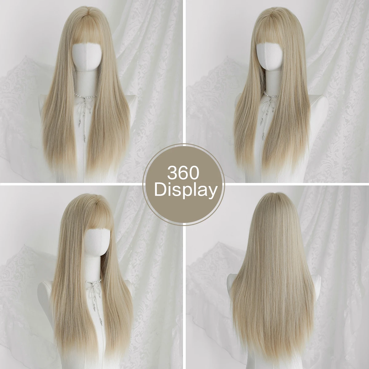7JHH WIGS Long Straight Layered Blonde Wig for Women Synthetic Heat-Resistant Modest Fashion Wear and Go Wigs with Neat Bangs - view 5