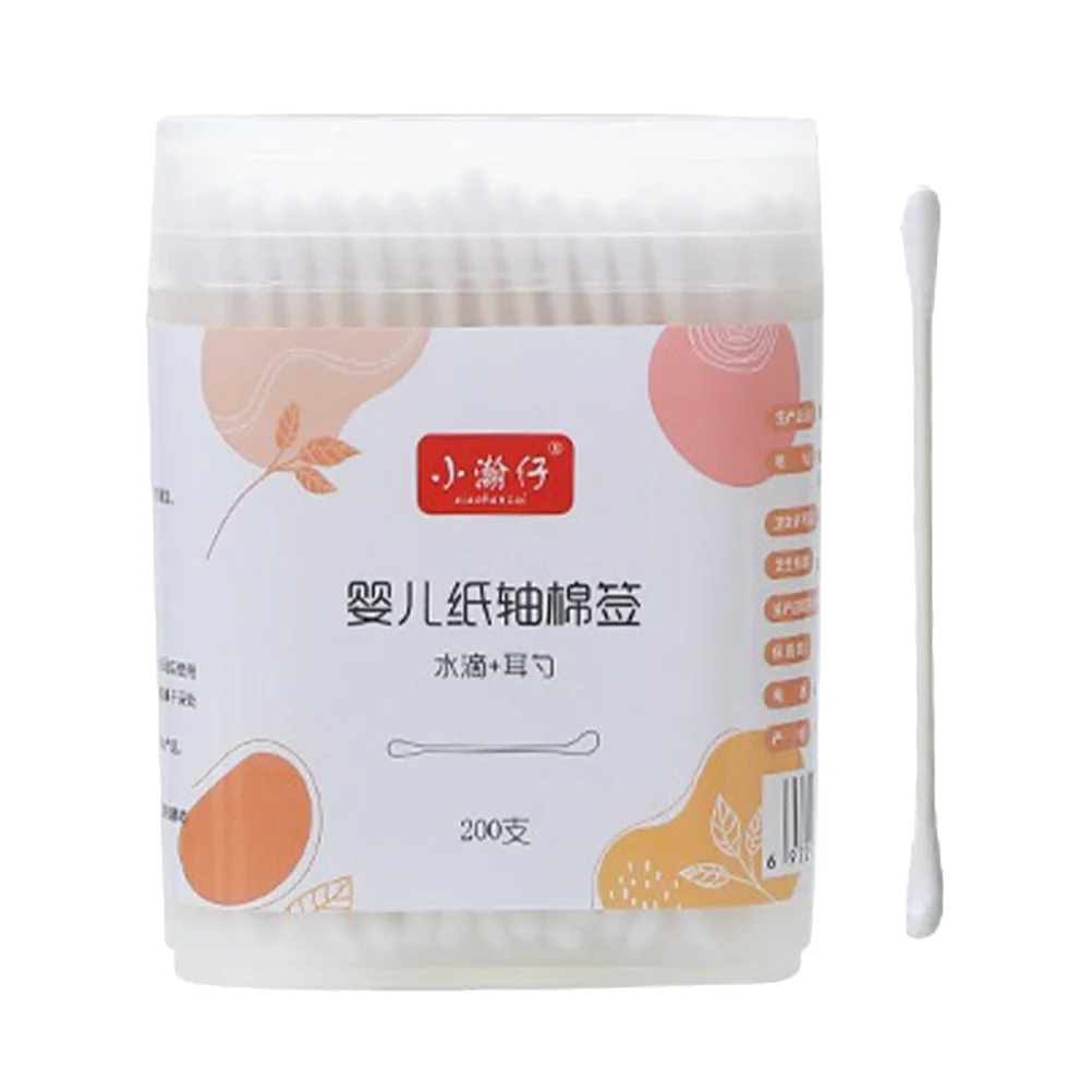 200 Pcs Cotton Swab Swabs Baby Ear Wax Cleaner White Double-headed Stick