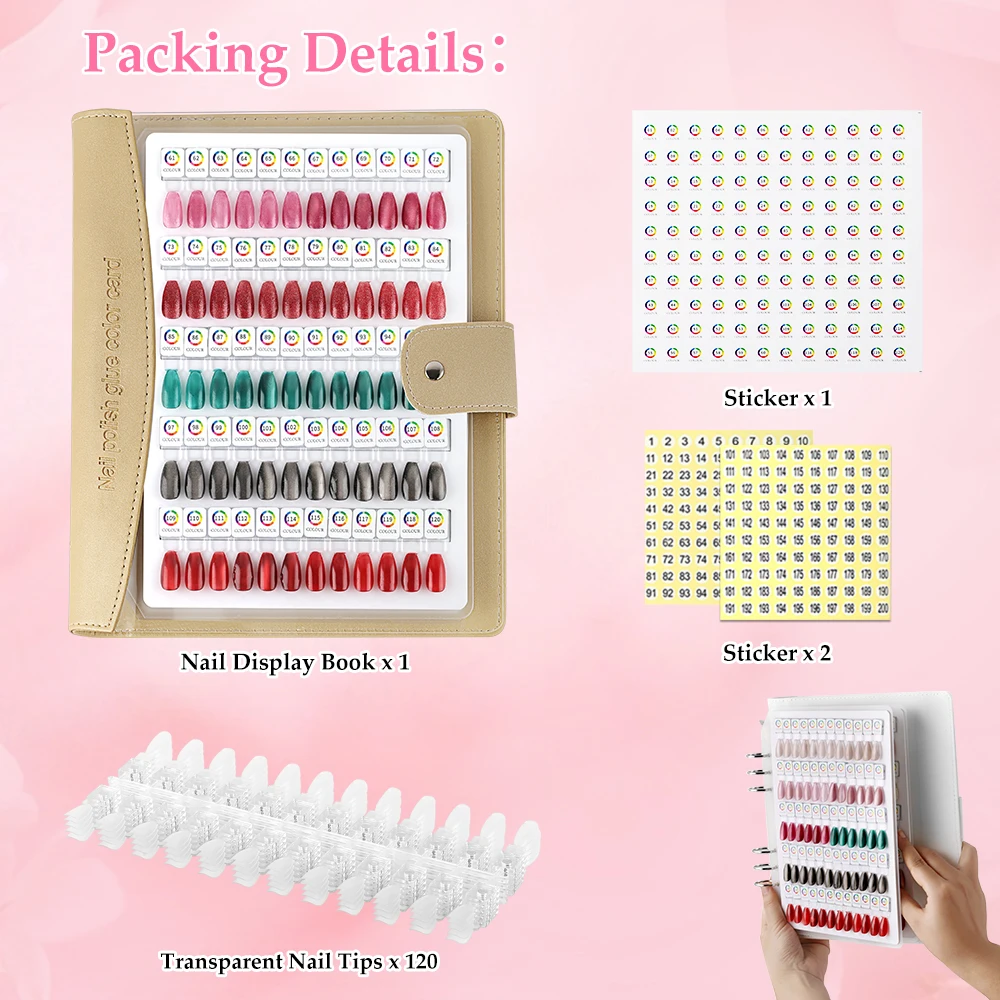 60/120 Colors Premium Magnetic Nail Swatch Book Crescent-Shaped Leather Cover Reusable Magnetic Nail Tips Removable Nail Tools image 3