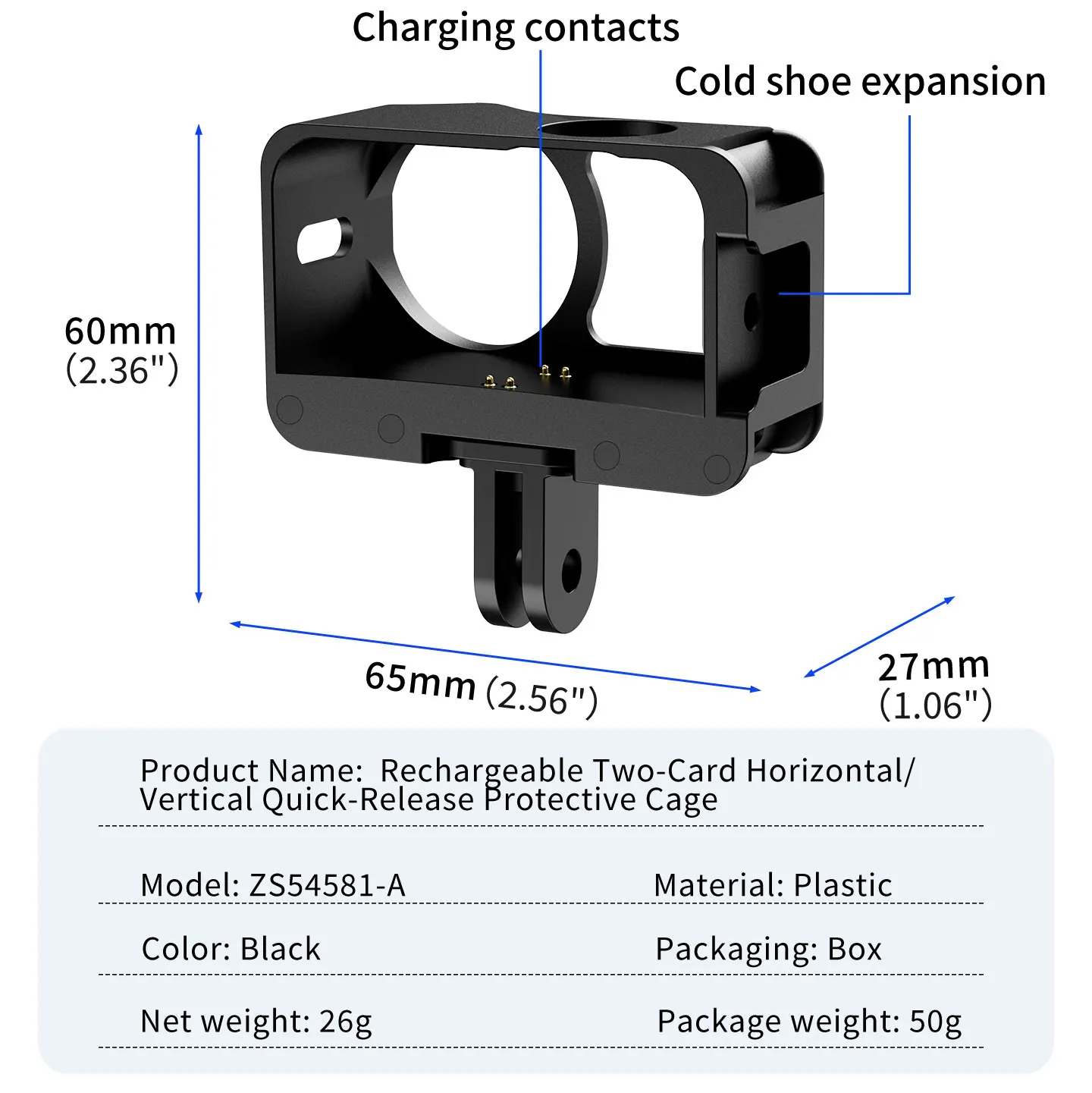 Für DJI Osmo Nano Action-Kamera Aufladbarer Magnetischer Schutzrahmen Stativadapter 1/4 Cold Shoe Mount PC Kratzfester Käfiggehäuse – Detail 13