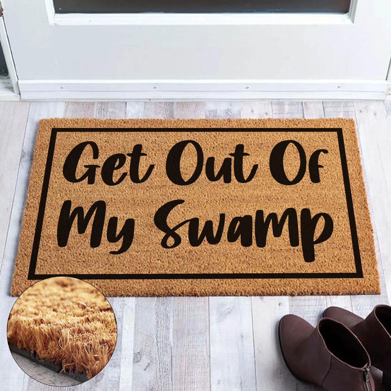 

Funny Coir Doormat Get Out Of My Swamp Welcome Front Porch Decor Doormat For The Entrance Way Rugs with Heavy-Duty Backing