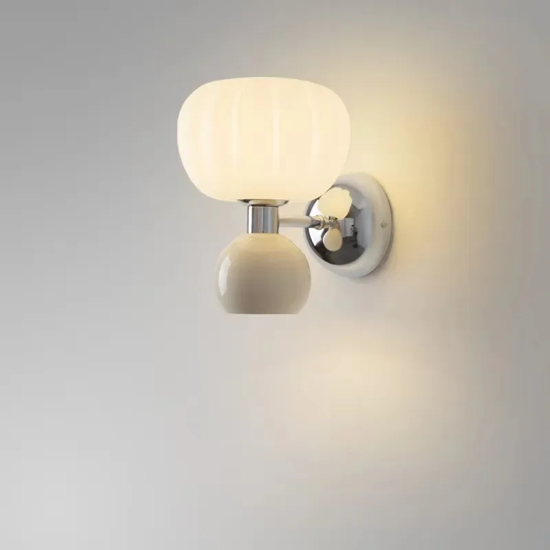 

MandosBor Modern LED Wall Lamps Cream Breeze Pumpkin Sconces Bulb For Bedroom Bedsides Study Living Room Hallway Dining Room Lig