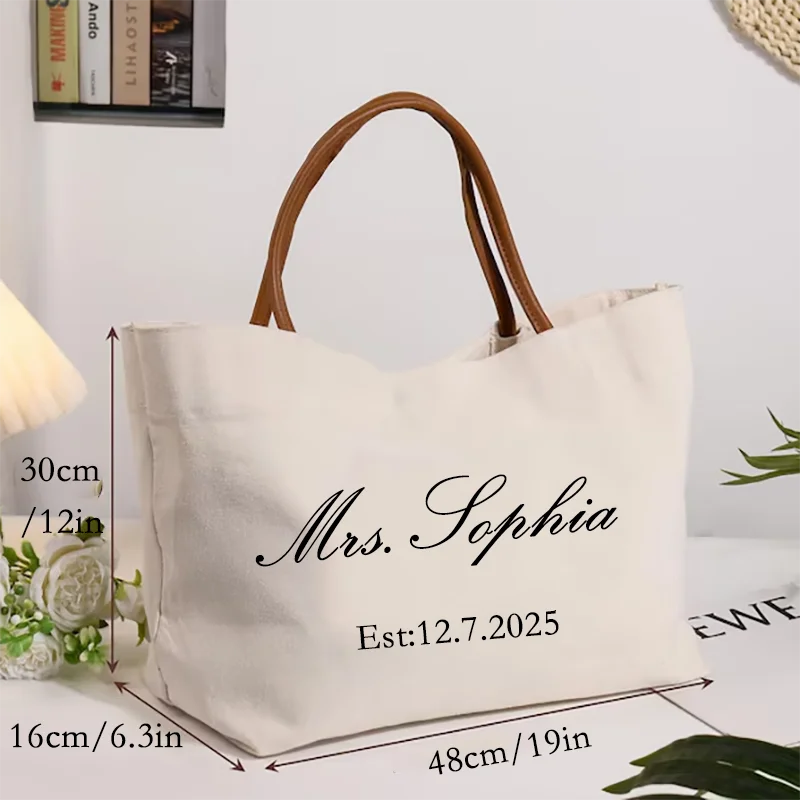 

Personalized Mrs.Name and Date Bride Honeymoon Beach Tote Bag Bride To Be Gifts for Bridal Shower Wedding Bachelorette Party