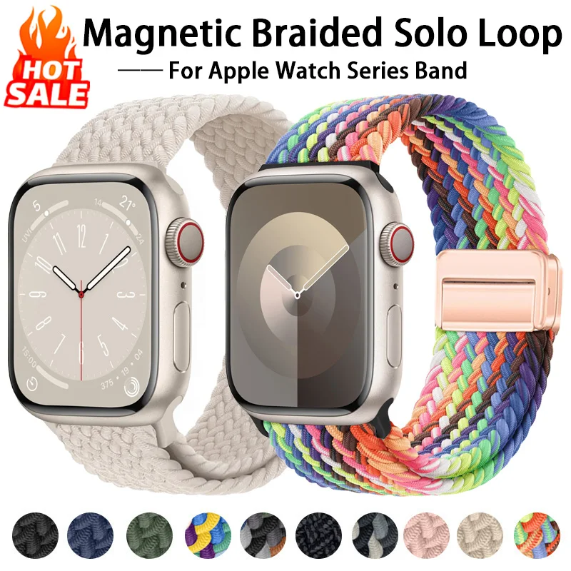 Braided Loop Strap For Apple Watch Band 44mm 40mm 45mm 49mm 41mm 46mm 42mm magnetic Bracelet iWatch Series Ultra 2 SE 10 9 8 7 6