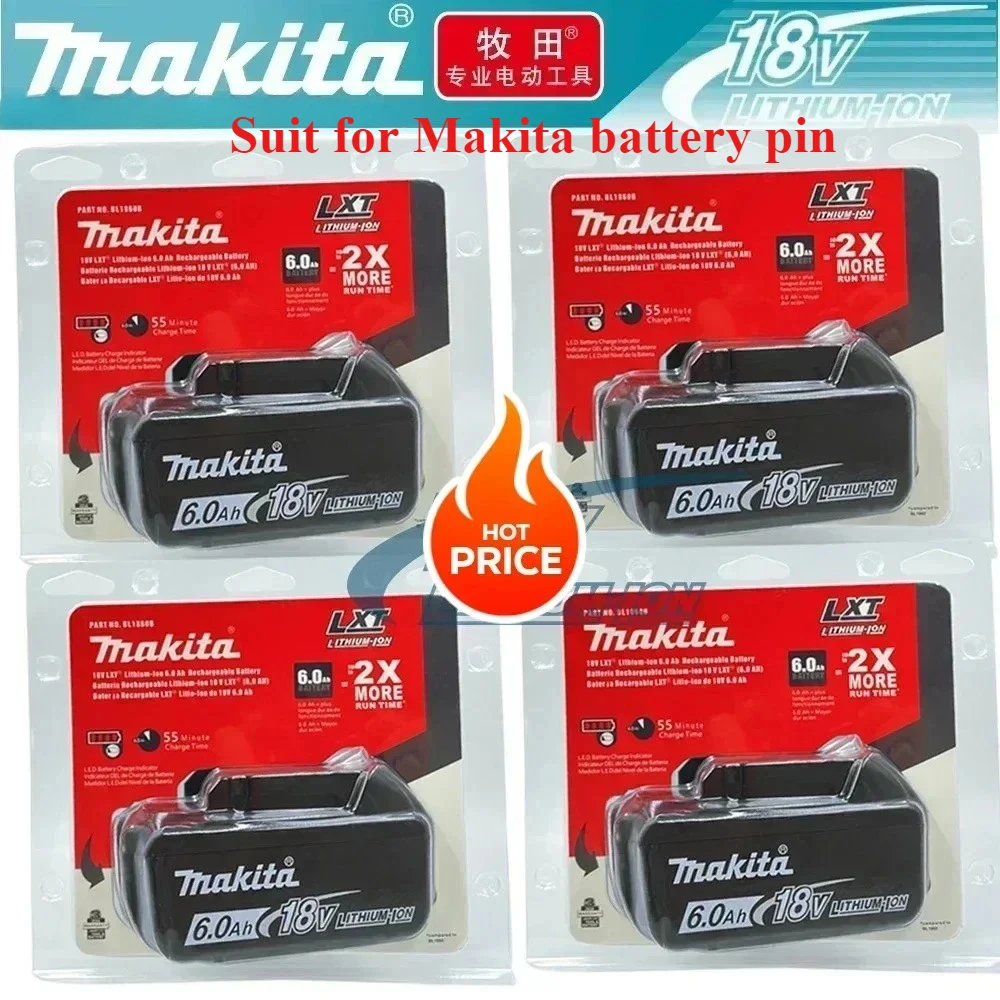 Für Makita 18V Akku-Pin Wiederaufladbarer Elektrowerkzeug-Akku, Austauschbarer LED Lithium-Ionen-Akku, 18V 6.0 LXT BL1860B BL1860BL1850 BL1830