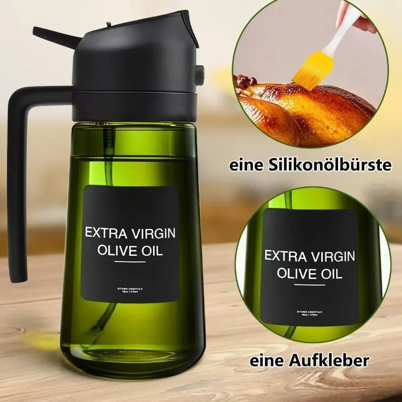 1Pc 470ML Light-Blocking Dark Oil Sprayer for Cooking 2 in 1 Olive Oil Dispenser Bottle for Kitchen Dark Green Glass Oil Bottle