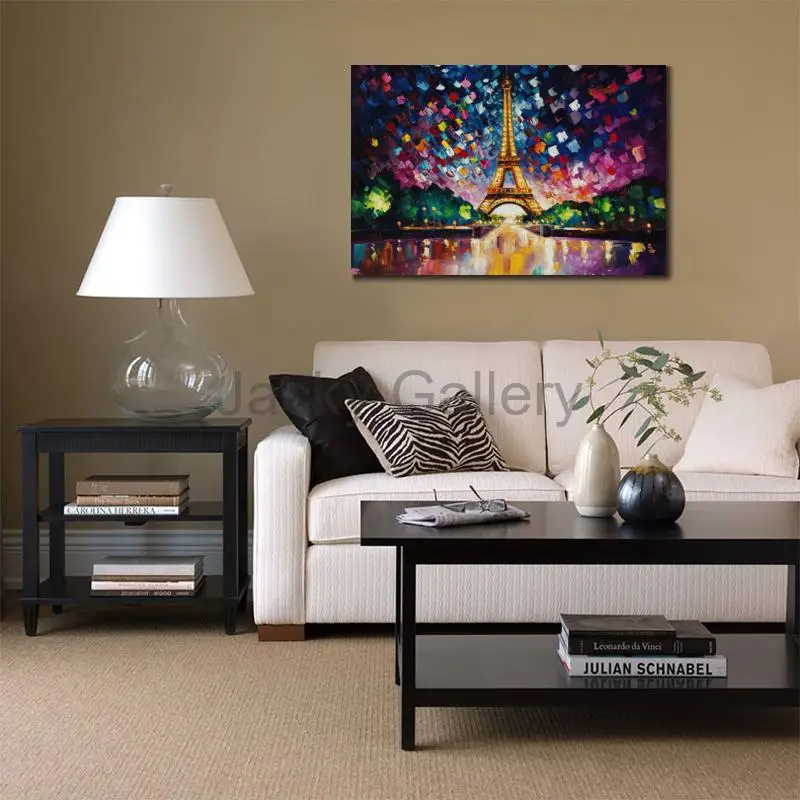 Eiffel Tower Hand Painted Oil Painting Abstract Cityscape Canvas Art Modern French Landscape for Hotel Lobby Decor High Quality