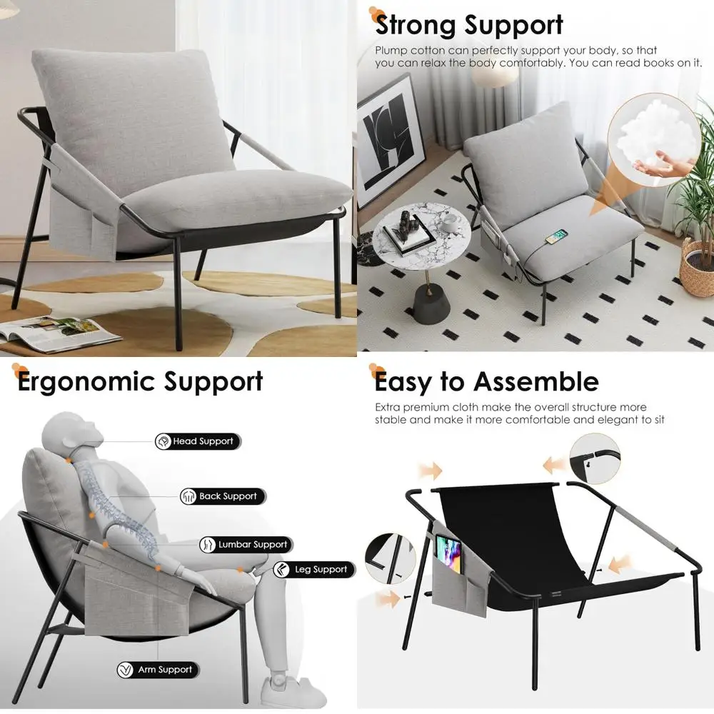 Modern Oversized Linen Fabric Chaise Lounge Chair - Cozy Armchair for Indoor Living Room Comfort with Long Tail Keyword